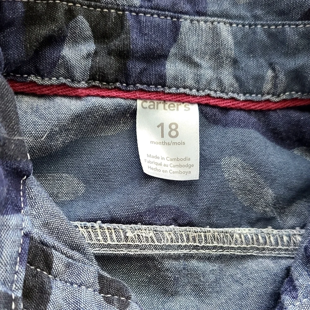 Carters Kids Camouflage Button-Up Shirt Boys 18 Month Navy Blue Button Down Camo